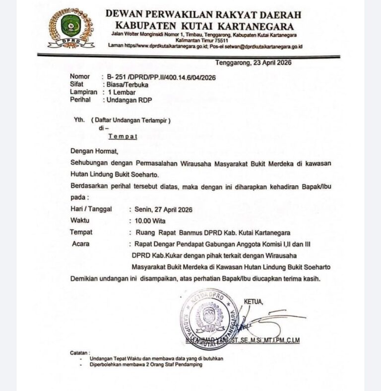 Ultimatum Aktivitas Ilegal di Tahura Kini Dibahas DPRD Kukar