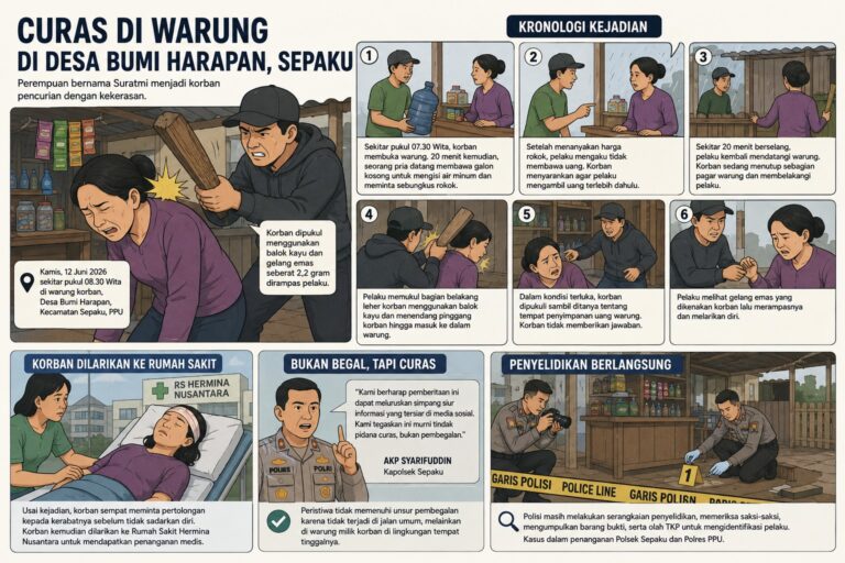 Wanita di Sepaku Jadi Korban Curas, Pelaku Pukul Leher Korban dan Rampas Gelang Emas